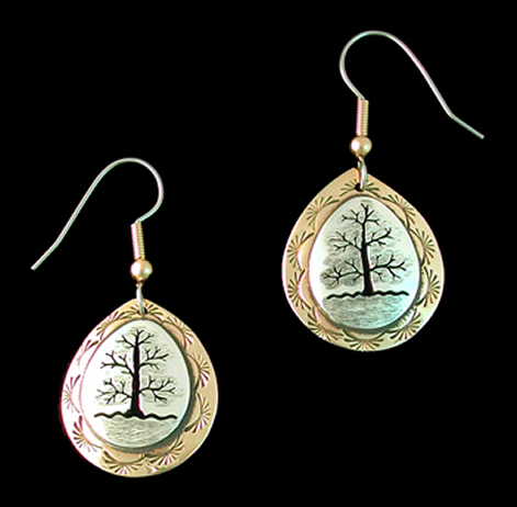 earrings tree of life silver brass